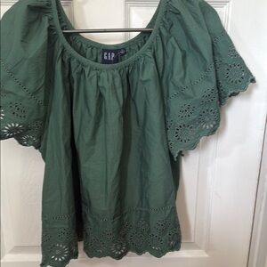 GAP Green Flutter Sleeve Blouse with Eyelet Detail